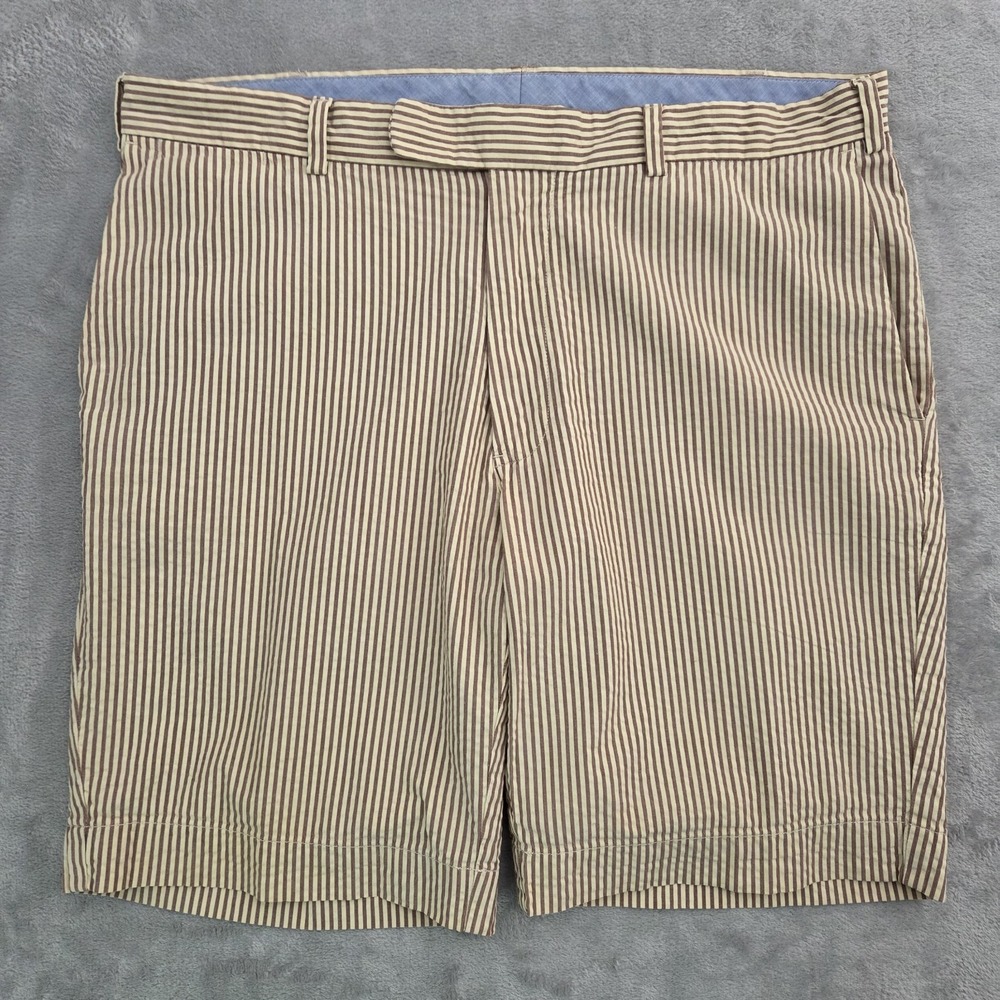 Polo Ralph Lauren 381 Bleeker Seersucker Shorts Men 35 Brown Striped Classic Fit
